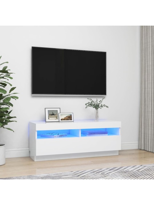 Televizoriaus spintelė su LED apšvietimu, balta, 100x35x40cm