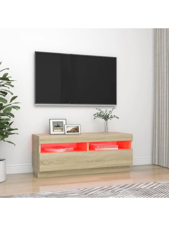 Televizoriaus spintelė su LED apšvietimu, ąžuolo, 100x35x40cm