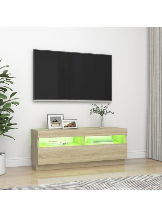 Televizoriaus spintelė su LED apšvietimu, ąžuolo, 100x35x40cm