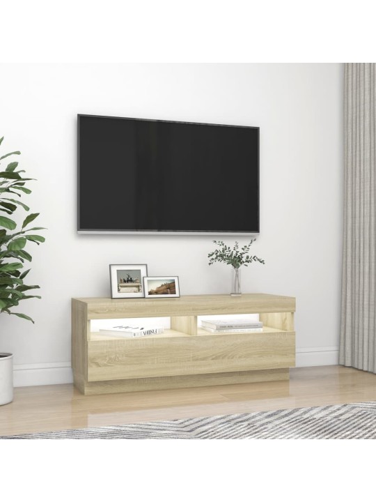 Televizoriaus spintelė su LED apšvietimu, ąžuolo, 100x35x40cm