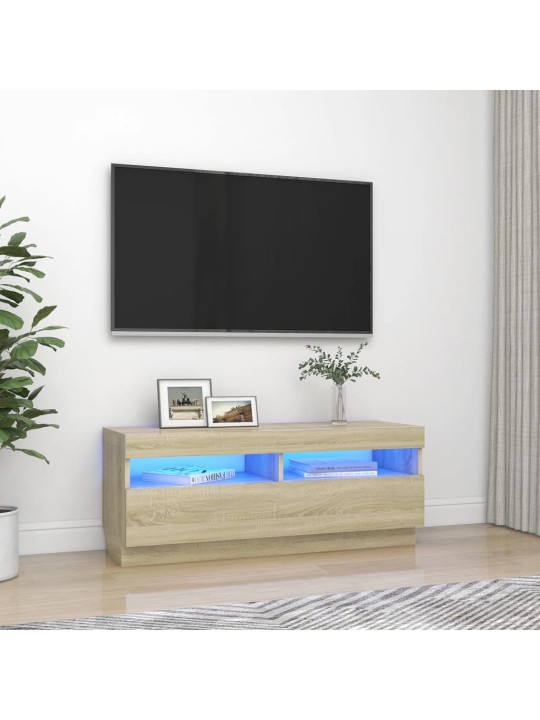 Televizoriaus spintelė su LED apšvietimu, ąžuolo, 100x35x40cm