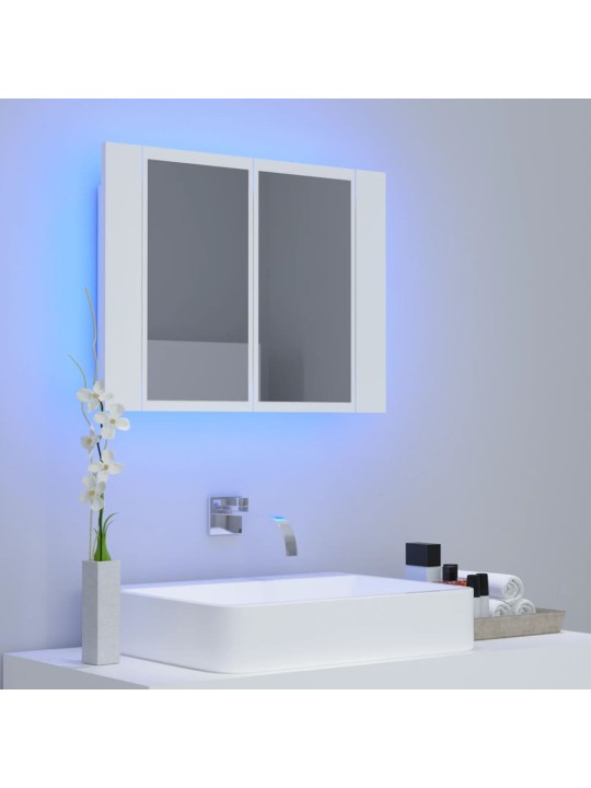 Veidrodinė vonios spintelė su LED, balta, 60x12x45cm, akrilas