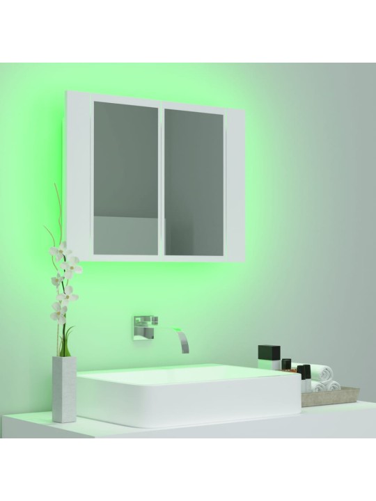 Veidrodinė vonios spintelė su LED, balta, 60x12x45cm, akrilas