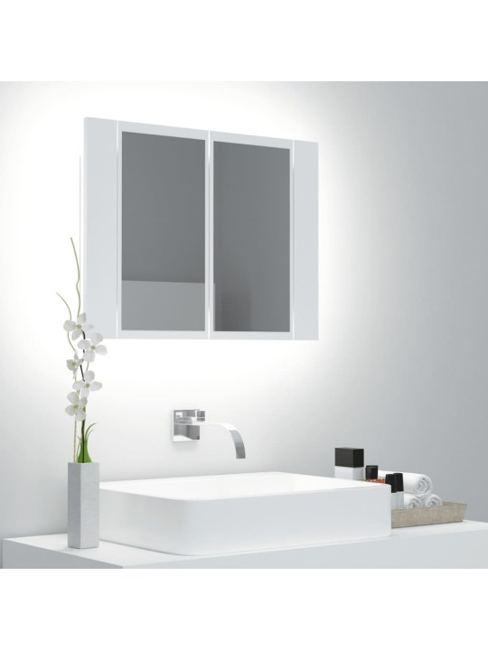 Veidrodinė vonios spintelė su LED, balta, 60x12x45cm, akrilas