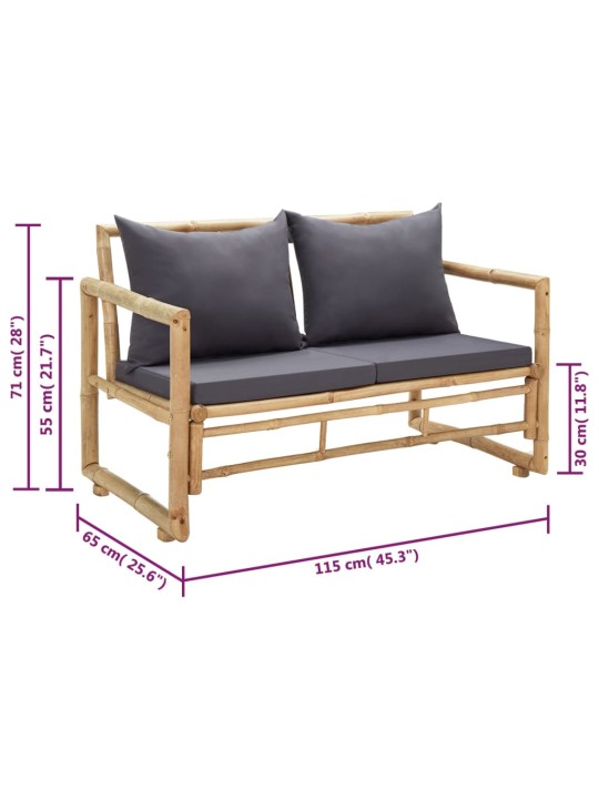 Sodo suoliukas su pagalvėlėmis, 115 cm, bambukas