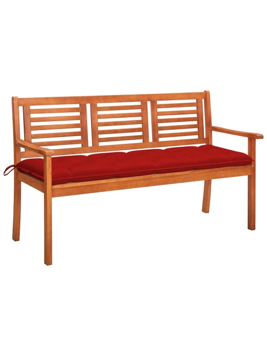 Trivietis sodo suoliukas su pagalvėle, 150cm, eukalipto masyvas