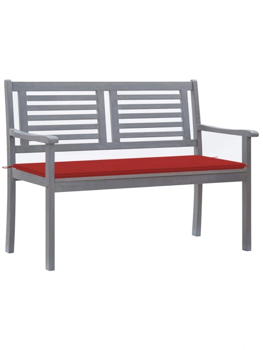 Dvivietis sodo suoliukas su pagalve, pilkas, 120cm, eukaliptas