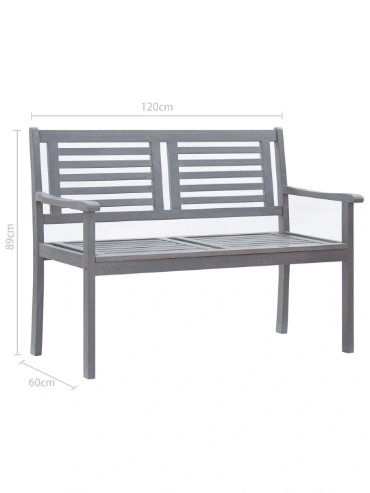 Dvivietis sodo suoliukas su pagalve, pilkas, 120cm, eukaliptas