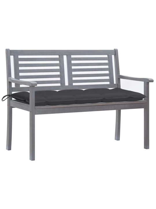 Dvivietis sodo suoliukas su pagalve, pilkas, 120cm, eukaliptas