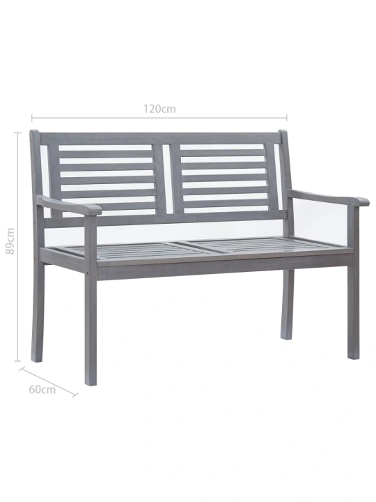 Dvivietis sodo suoliukas su pagalve, pilkas, 120cm, eukaliptas