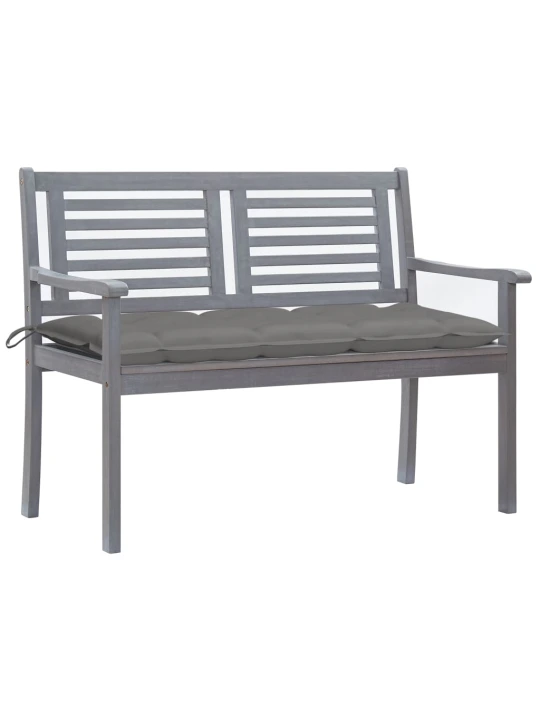 Dvivietis sodo suoliukas su pagalve, pilkas, 120cm, eukaliptas