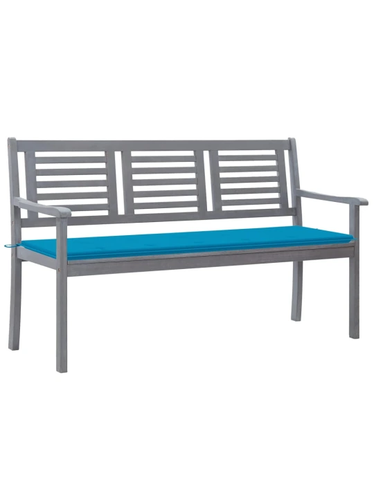 Trivietis sodo suoliukas su pagalve, pilkas, 150cm, eukaliptas