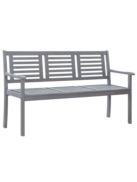 Trivietis sodo suoliukas su pagalve, pilkas, 150cm, eukaliptas