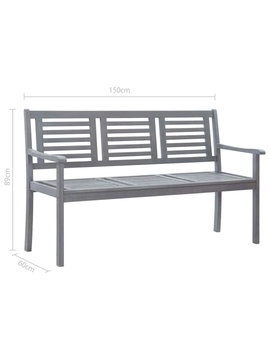 Trivietis sodo suoliukas su pagalve, pilkas, 150cm, eukaliptas