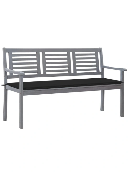 Trivietis sodo suoliukas su pagalve, pilkas, 150cm, eukaliptas