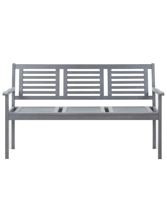 Trivietis sodo suoliukas su pagalve, pilkas, 150cm, eukaliptas
