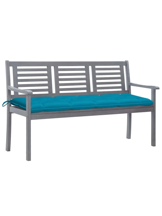 Trivietis sodo suoliukas su pagalve, pilkas, 150cm, eukaliptas