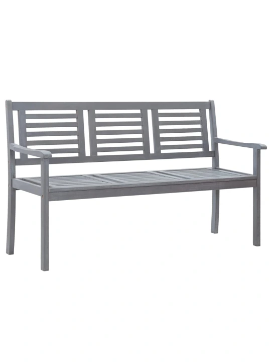 Trivietis sodo suoliukas su pagalve, pilkas, 150cm, eukaliptas
