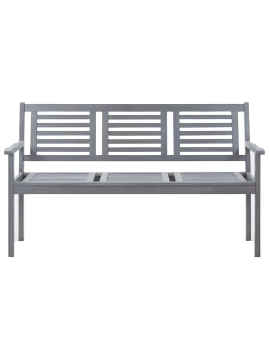 Trivietis sodo suoliukas su pagalve, pilkas, 150cm, eukaliptas