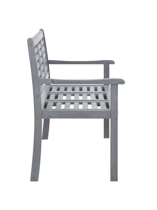 Trivietis sodo suoliukas su pagalve, pilkas, 150cm, eukaliptas