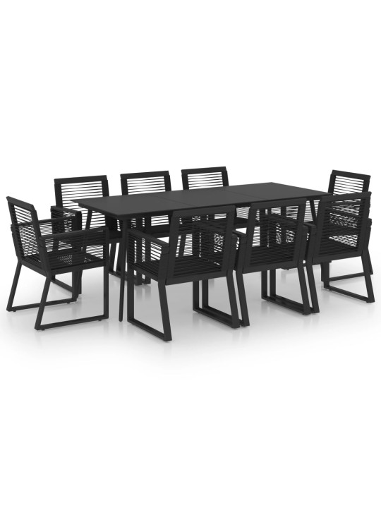 Lauko valgomojo baldų komplektas, 9 dalių, juodas, PVC ratanas
