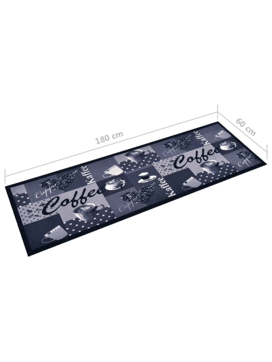 Virtuvės kilimas, mėlynas, 60x180cm, plaunamas, užrašai Coffee