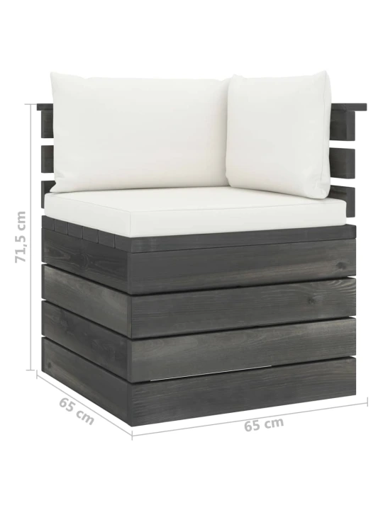 Kampinė sodo sofa iš palečių su pagalvėlėmis, pušies mediena