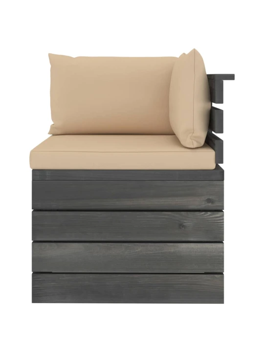 Kampinė sodo sofa iš palečių su pagalvėlėmis, pušies mediena