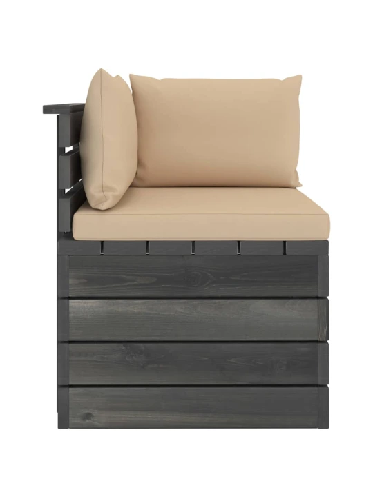 Kampinė sodo sofa iš palečių su pagalvėlėmis, pušies mediena