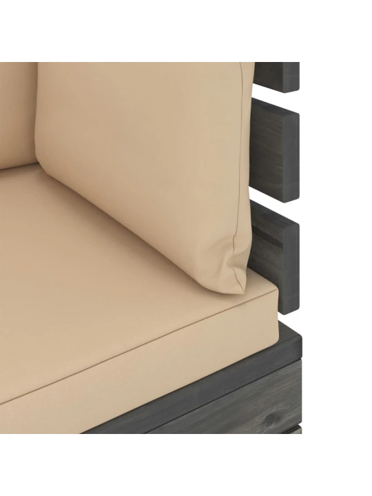 Kampinė sodo sofa iš palečių su pagalvėlėmis, pušies mediena