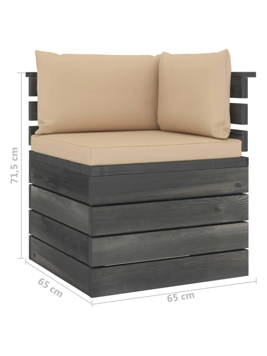 Kampinė sodo sofa iš palečių su pagalvėlėmis, pušies mediena
