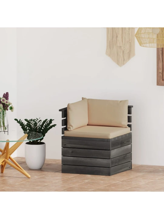 Kampinė sodo sofa iš palečių su pagalvėlėmis, pušies mediena
