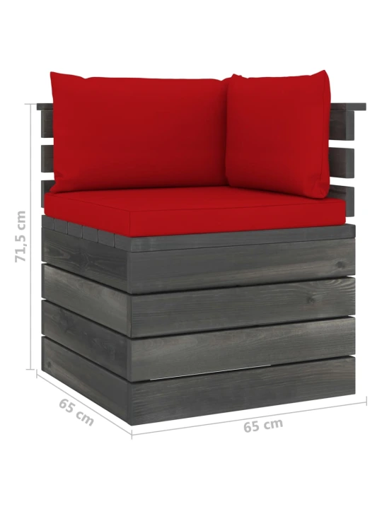 Kampinė sodo sofa iš palečių su pagalvėlėmis, pušies mediena