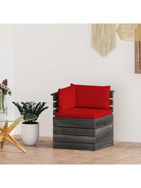 Kampinė sodo sofa iš palečių su pagalvėlėmis, pušies mediena