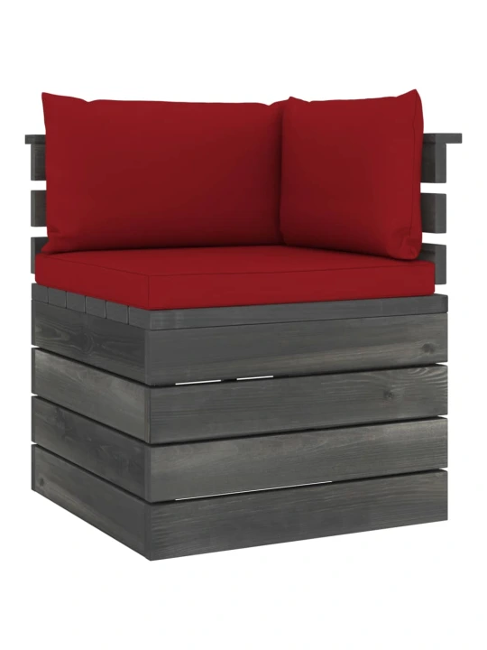 Kampinė sodo sofa iš palečių su pagalvėlėmis, pušies mediena