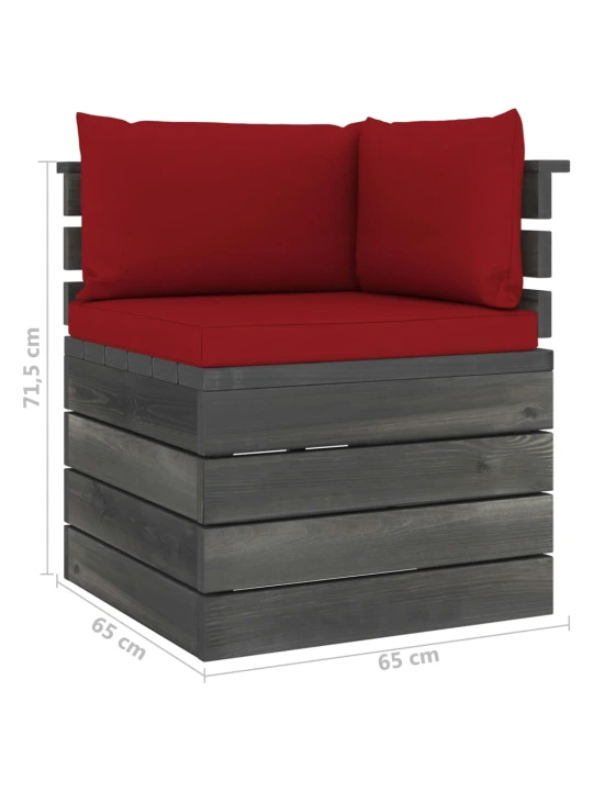 Kampinė sodo sofa iš palečių su pagalvėlėmis, pušies mediena