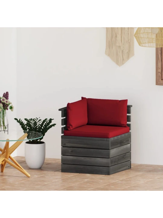 Kampinė sodo sofa iš palečių su pagalvėlėmis, pušies mediena
