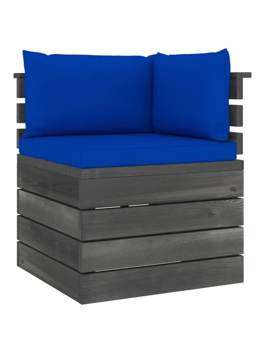 Kampinė sodo sofa iš palečių su pagalvėlėmis, pušies mediena