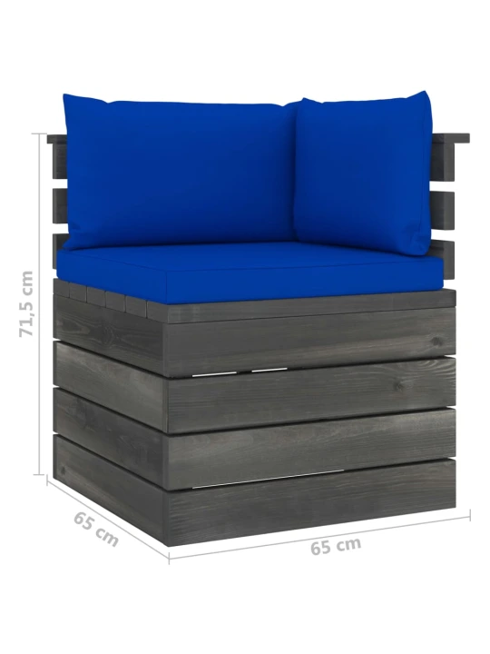 Kampinė sodo sofa iš palečių su pagalvėlėmis, pušies mediena