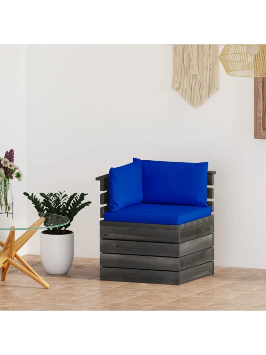 Kampinė sodo sofa iš palečių su pagalvėlėmis, pušies mediena