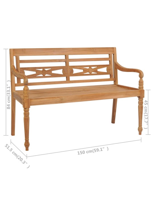 Batavia suoliukas su smėlio spalvos pagalvėle, 150cm, tikmedis