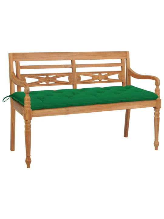 Batavia suoliukas su žalia pagalvėle, 150cm, tikmedžio masyvas