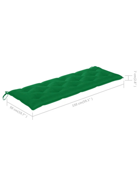Batavia suoliukas su žalia pagalvėle, 150cm, tikmedžio masyvas