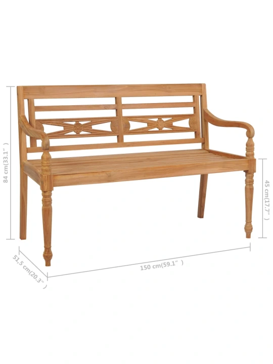 Batavia suoliukas su žalia pagalvėle, 150cm, tikmedžio masyvas