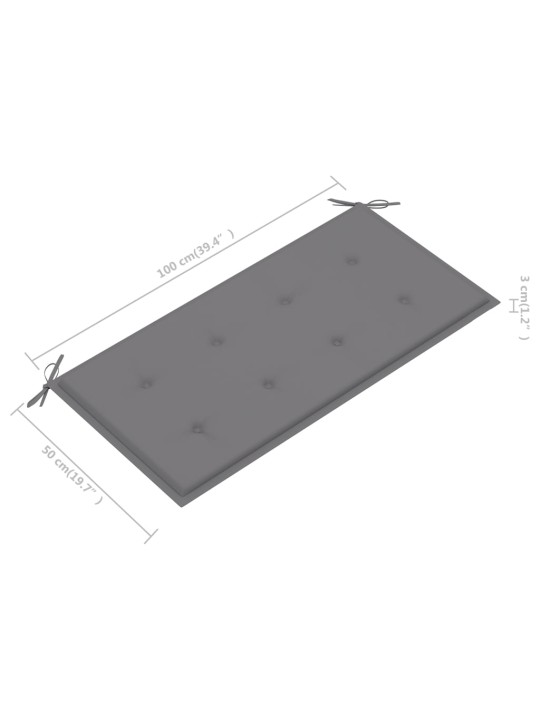Sodo suoliukas su pilka pagalvėle, 112cm, tikmedžio masyvas