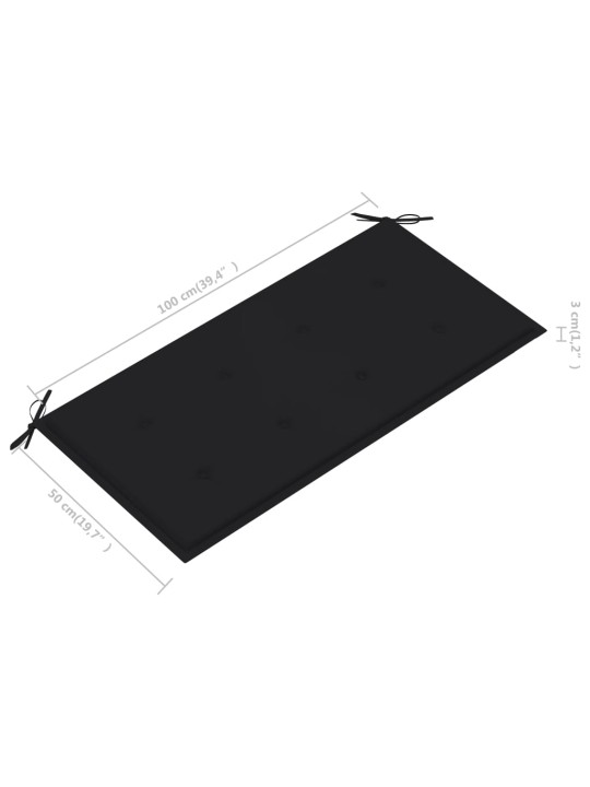 Sodo suoliukas su juoda pagalvėle, 112cm, tikmedžio masyvas