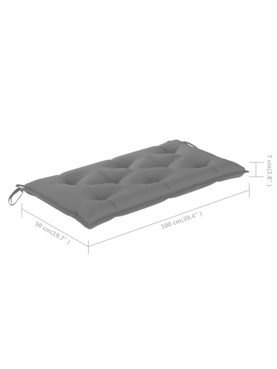 Sodo suoliukas su pilka pagalvėle, 112cm, tikmedžio masyvas
