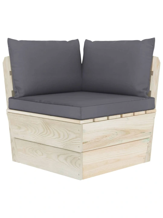 Kampinė sodo sofa iš palečių su pagalvėlėmis, impregnuota eglė