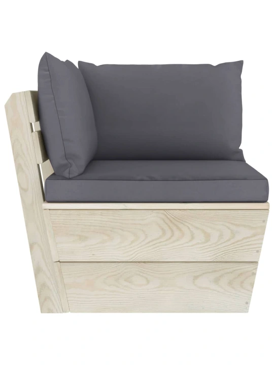 Kampinė sodo sofa iš palečių su pagalvėlėmis, impregnuota eglė