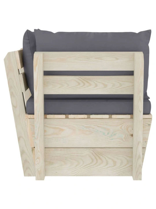 Kampinė sodo sofa iš palečių su pagalvėlėmis, impregnuota eglė